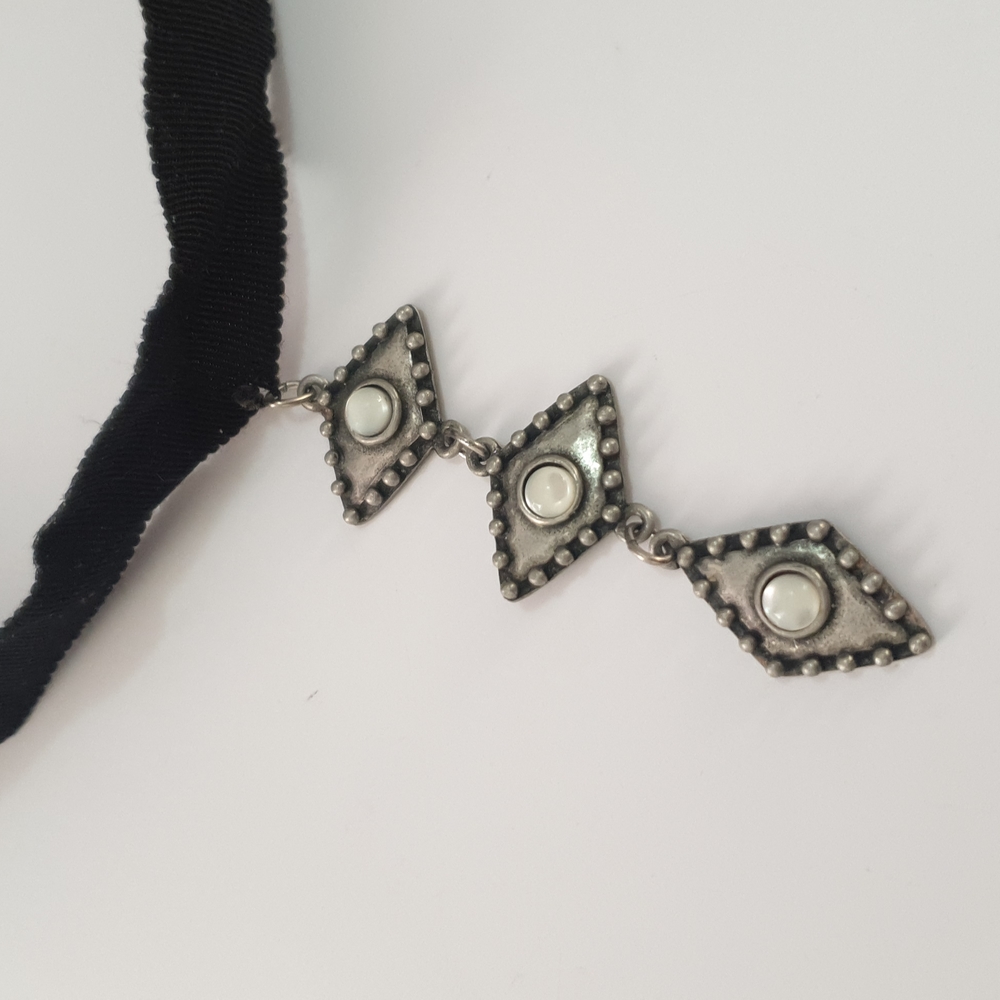 Long pendant adjustable choker boho black/grey - Picture 3 of 14